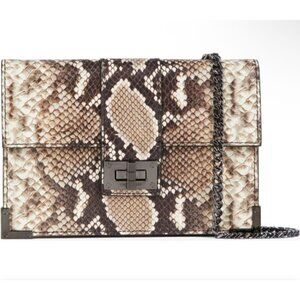 NWT The Kooples Small‎ Emily Snakeskin Leather Clutch Wallet with Chain Strap